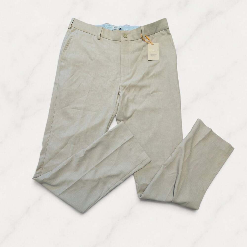 Peter Millar Crown Sport Flat Front Casual Trousers Pants Beige Size 33/32